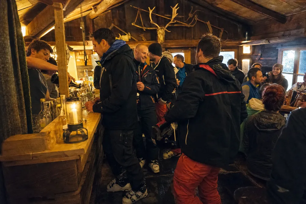The bar counter inside an apres-ski hut