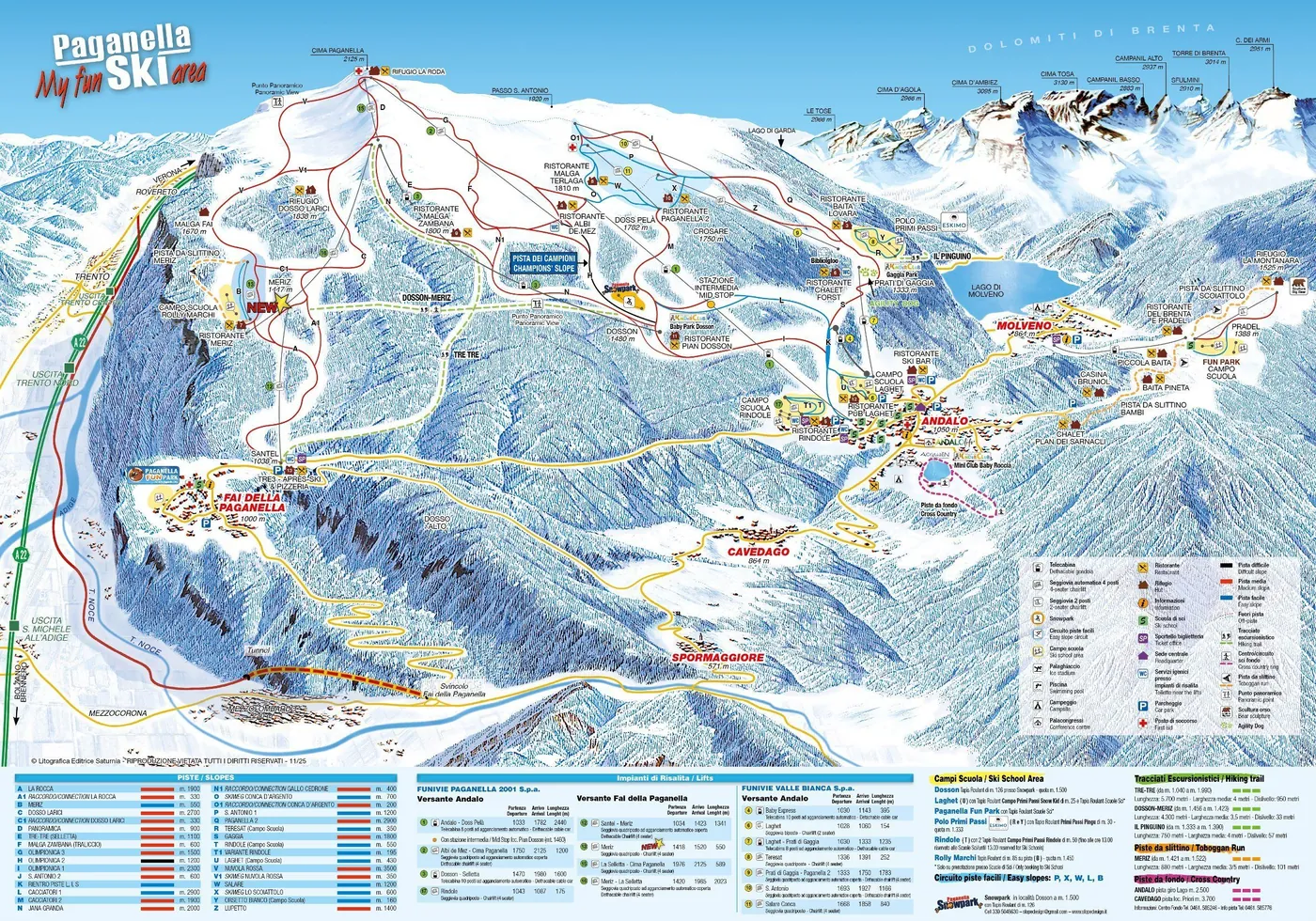 Piste map of Andalo, pistes, lifts and runs