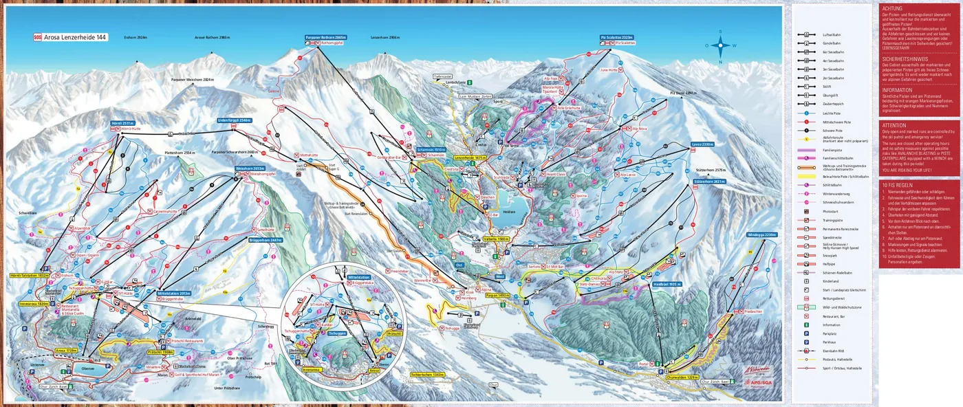 Piste map of Arosa, pistes, lifts and runs