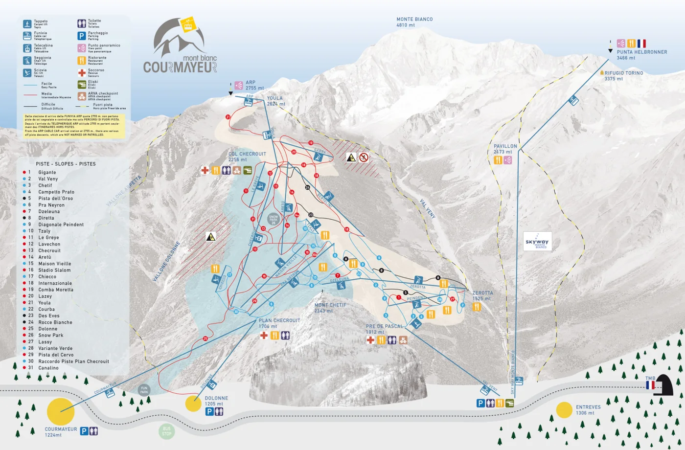 Piste map Courmayeur