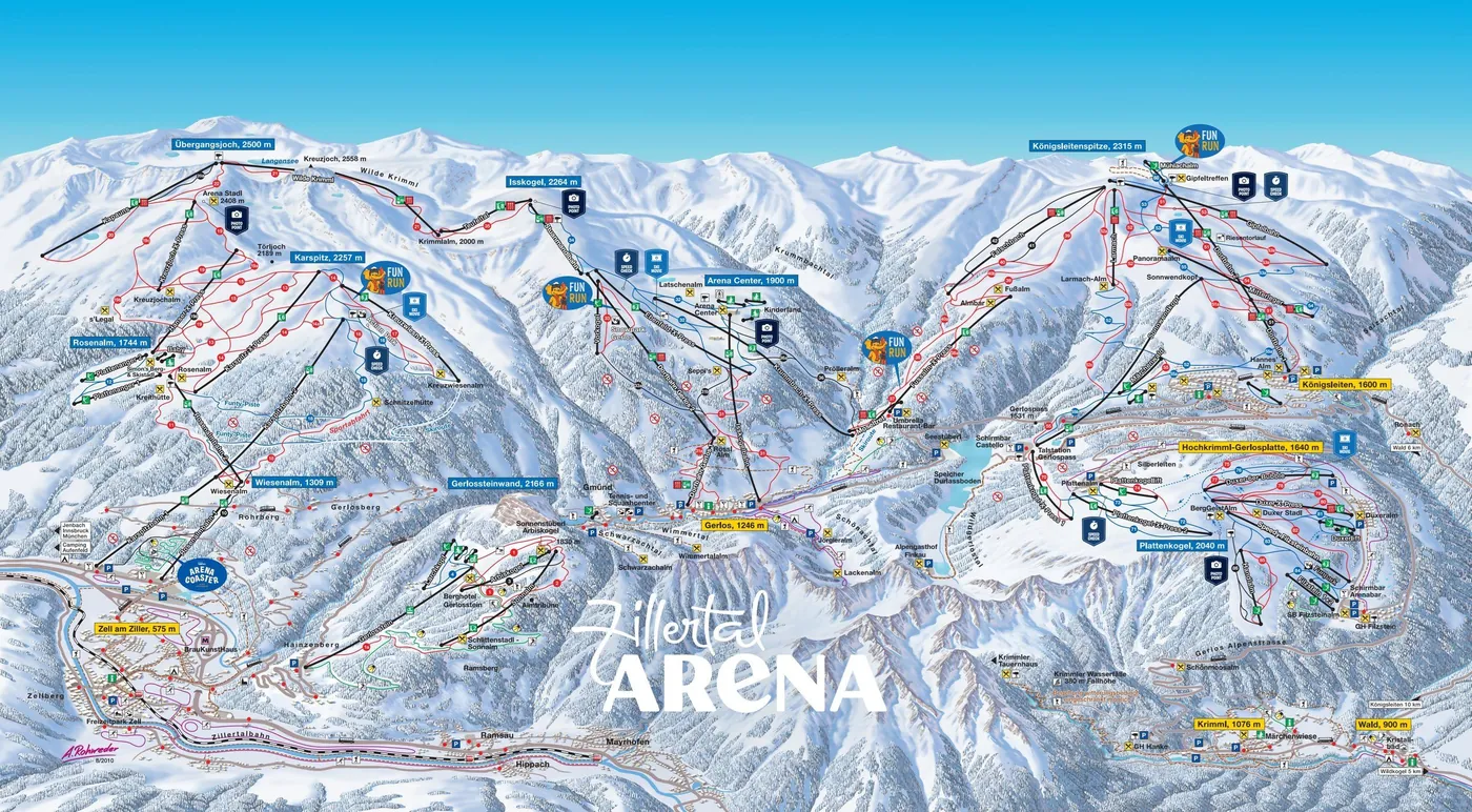 Piste map of Gerlos, pistes, lifts and runs