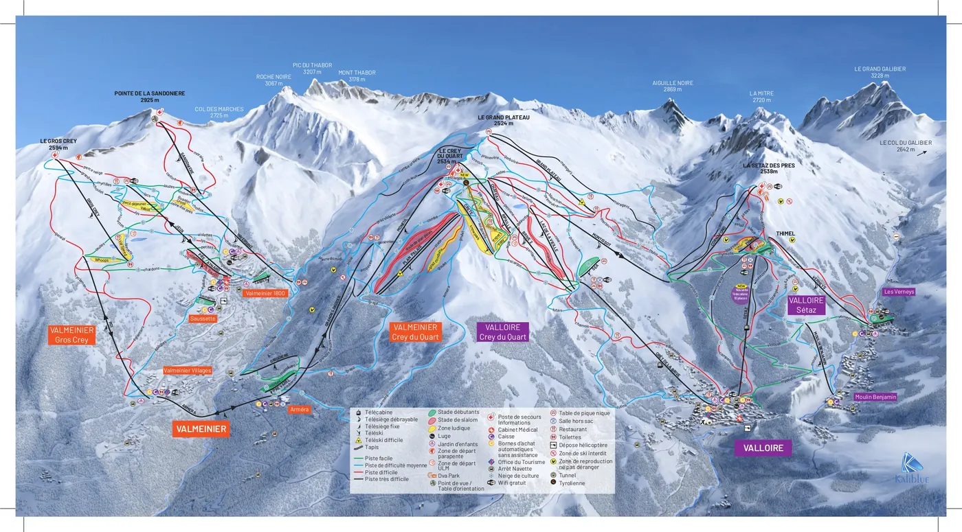Piste map of Valloire, pistes, lifts and runs
