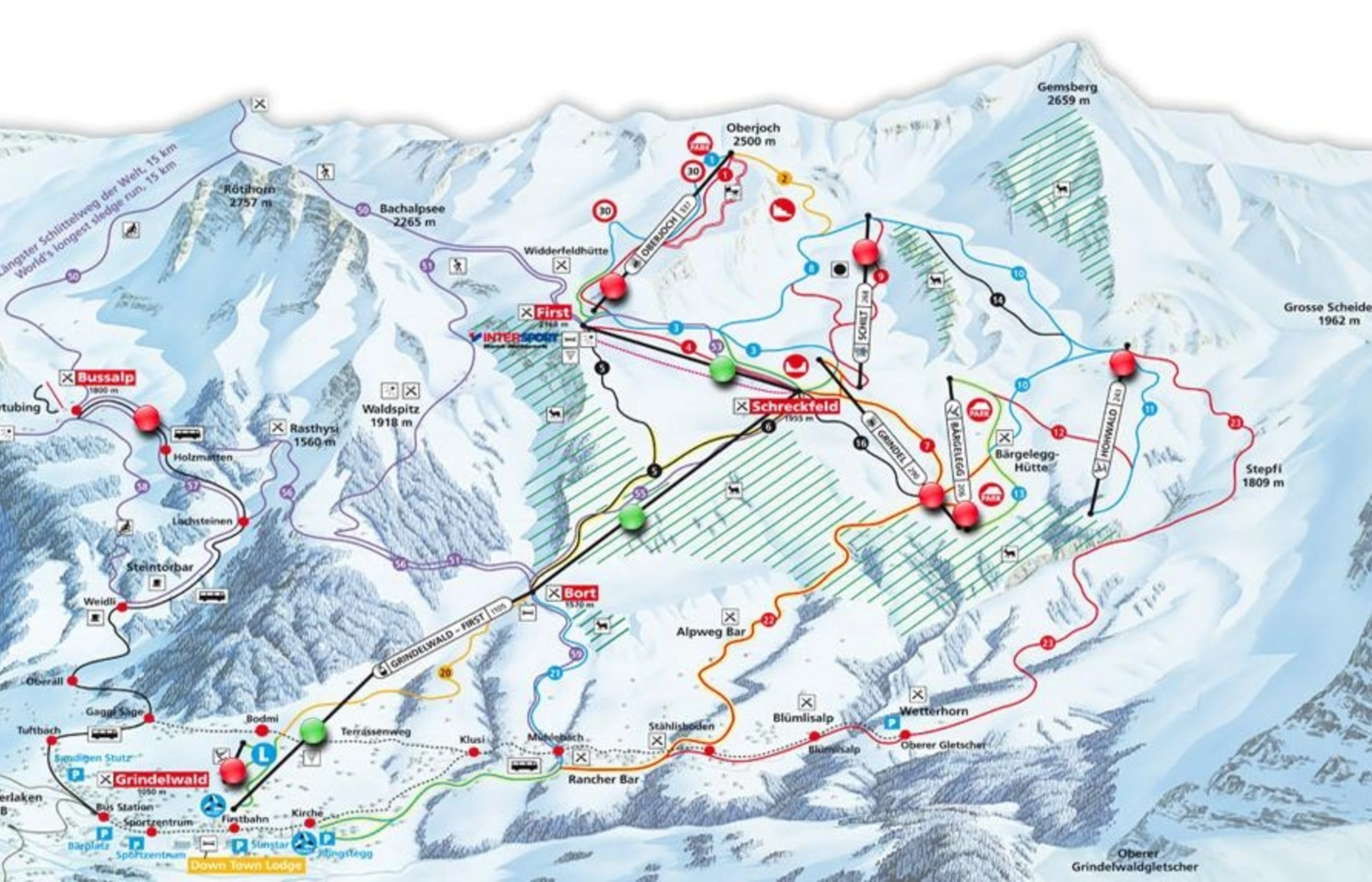 Piste map of Grindelwald, pistes, lifts and runs